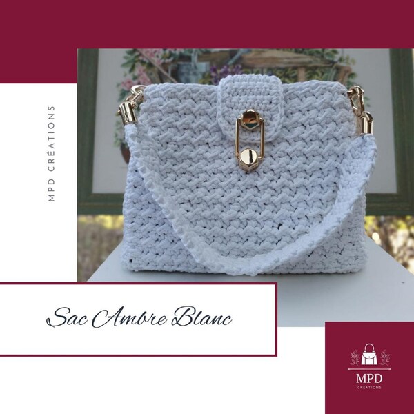 Handmade white “AMBRE” crochet handbag