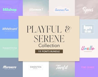 Pacote de Fontes Divertidas e Serenas - 11 Fontes - Canva, Cricut, Script, Sans-Serif, Identidade Visual, Fontes para Embalagens