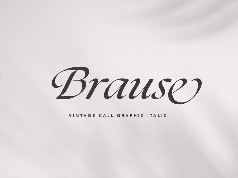 K&ouml;nnte beinhalten: Das Wort "Braise" in einer Vintage-Kalligraphie-Kursivschrift wird auf wei&szlig;em Hintergrund angezeigt. Der Text ist dunkelgrau, darunter die Worte "VINTAGE CALLIGRAPHIC ITALIC".