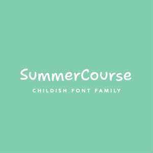May include: A light green background with the words "SummerCourse" in white, playful font. Below, in smaller white text, it reads "CHILDISH FONT FAMILY". The overall design is simple and clean, with a focus on the text.
