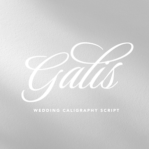 May include: A white graphic design featuring the word Galis written in a large, elegant, flowing cursive script font. Below the main word, the text WEDDING CALIGRAPHY SCRIPT is printed in a smaller, clean, sans-serif capital letter font.
