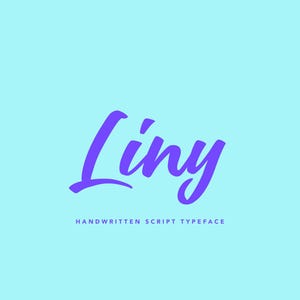 May include: A light blue background with the word "Liny" in a vibrant purple script font. Below the word, the text "HANDWRITTEN SCRIPT TYPEFACE" is displayed in a smaller, dark blue font. The overall design is clean and modern.