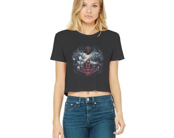 Peach Marble Hello Peace Graphic Style Classic Womens Cropped Raw Edge T-Shirt