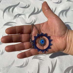 Handmade Jewelry  Evil Eye Necklace, Evil eye,Blue bead,Necklace,Needle lace necklace ,Gift for her Positive Energy Protect