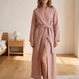 Loungewear-badjas, bruidsmeisjeskimono, katoenen zomerkimono, lange jas met riem en zakken