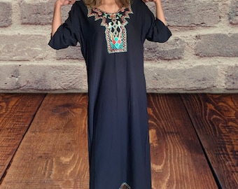 Wunderschöner marokkanischer Kaftan | Maxi Kleid Kaftan | Schwarz mit buntem Design | Strand Cover Ups