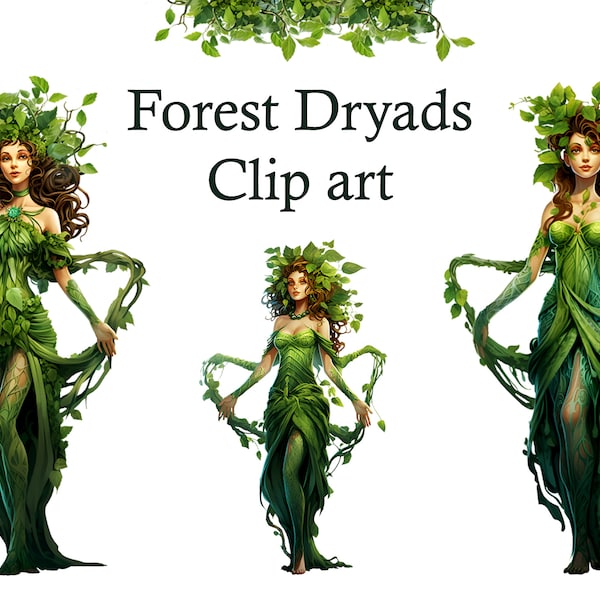 5 Forest Dryad Clip Art Bundle Fantasy Nymph Clipart Nyad Forest Goddess Transparent Background PNG Gaia Goddess Digital Clipart Cartoon