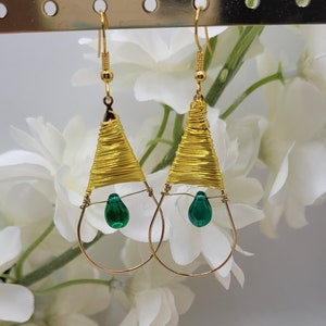 Boho style emerald drop earrings