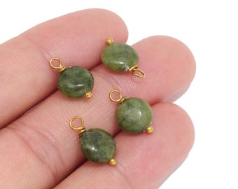 Southern Jade Round Charm, Natural Stone Charm, 18K Real Vacuum Plated Stainless Steel Charm for DIY Earrings, Necklaces, Bracelets