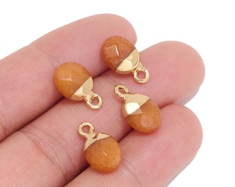 Natural Orange Fluorite Oval Charm for DIY Jewelry Makers, Gold Tone Plated Brass Pendant for Earrings, Necklaces & Bracelets, Gift Making