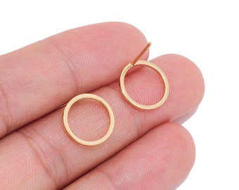 18K Real Gold Plated Brass Circle Earring Stud for Jewelry Makers, Minimalist Round Frame Earring Finding for DIY Geometric Earrings