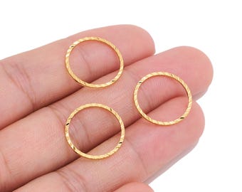 18K Real Gold Plated Brass Textured Circle Connector for Jewelry Makers, Minimalist Round Frame Link for DIY Earrings & Geometric Jewelry