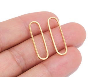 18K Real Gold Plated Brass Oval Connector for Jewelry Makers, Elongated Frame Connector for DIY Earrings & Geometric Jewelry