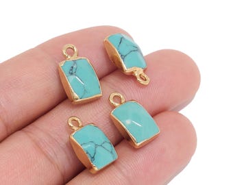Natural Light Blue Turquoise Rectangle Charm, Gold Tone Plated Brass Bezel Pendant for DIY Jewelry Makers, Earrings, Necklaces & Bracelets