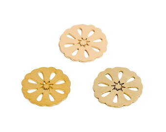 Raw Brass Daisy Flower Pendant, Modern Hollowed Out Flower Laser Cut Charm, Handmade Polishing, 18K Real Gold Plated DIY Jewelry 20*20*0.7mm