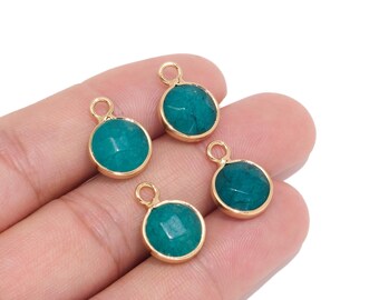Blue Natural Aventurine Round Charm, Gold Tone Plated Brass Bezel Pendant for DIY Jewelry Maker, Earrings, Necklaces&Bracelet Making Supplie
