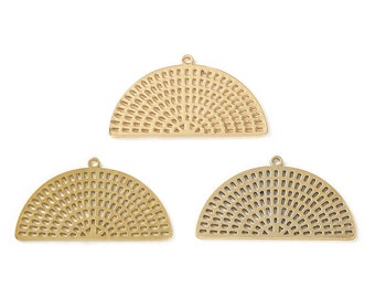 Halvcirkelformad mesh örhängesberlock, Raw Web laserskuret örhänge, Ihålig mässings halvmåneberlock, Handgjord polering, 18K äkta guld 29,89*17,17*0,68 mm