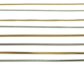 Cadenas diminutas de oro, cadena de serpiente de 1,2 mm, cadena de cubo, cadena de caja cuadrada, cadena serpentina, cadena de collar de bordillo, cadena de pulsera de acero inoxidable 304