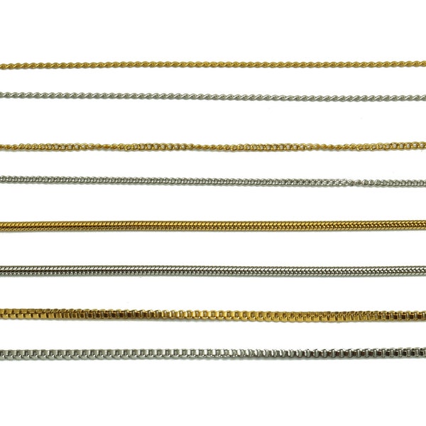 Gold kleine Ketten, 1,2 mm Schlangenkette, Würfelkette, quadratische Boxkette, Serpentinkette, Panzerhalskette, 304 Edelstahlarmbandkette