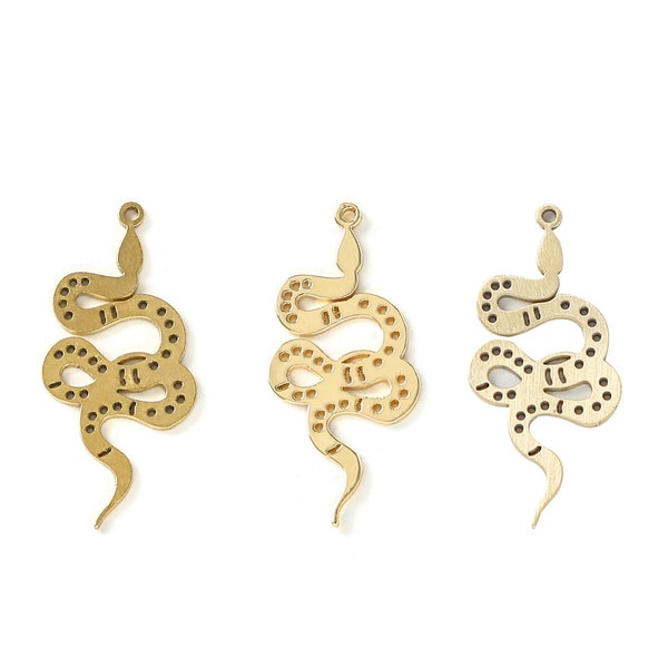 Snake Laser Cut Charm, Flat Dot Snake Earrings, Handmade Polishing, Raw Brass Snake Cutout Charm, 18K Real Gold Plating 32.42*14.78*0.72mm