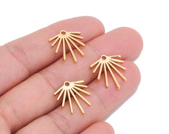 18K Real Gold Plated Brass Sunburst Pendant for Jewelry Makers, Mini Sun Ray Charm with Hole for DIY Earrings & Celestial Jewelry