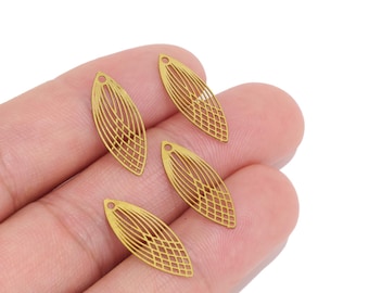 Raw Brass Filigree Marquise Charm for Jewelry Makers, Openwork Brass Pendant for DIY Earrings, Necklaces, Bracelets, Nature Jewelry