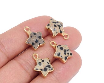Natural Speckled Stone Star Charm, Gold Tone Plated Brass Pendant for Jewelry Makers, DIY Earrings, Necklaces & Bracelets, Handmade Gifts