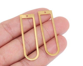 May include: Two elongated, U-shaped brass jewellery components with a matte gold finish. Each piece features a flat top bar with a small, centred circular hole for attachment, leading into a smooth, open-frame arch design for jewellery making.