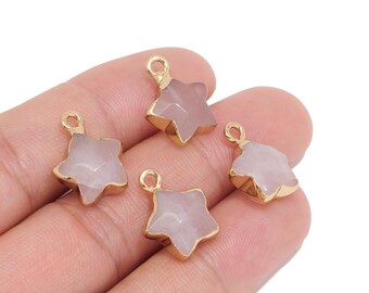 White Natural Quartz Star Charm, Gold Tone Plated Brass Pendant for Jewelry Makers, DIY Earrings, Necklaces & Bracelets, Handmade Gifts