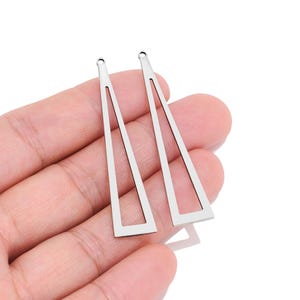 Stainless Steel Long Triangle Pendant for Jewelry Makers, 50mm Geometric Tapered Charm with Hole for DIY Dangle Earrings & Modern Jewelry