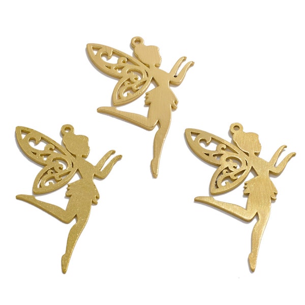 2pcs Raw Brass Fairy Earring Charm, Fairy Godmother Necklace Pendant, Gold Elf Magic Charm, Genius Angel Charm, Jewelry Making VW498