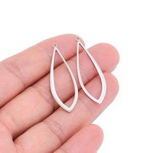 Colgante largo en forma de lágrima de acero inoxidable para fabricantes de joyería, dije en forma de lágrima de 36,5 mm con orificio para pendientes colgantes DIY y joyería moderna.