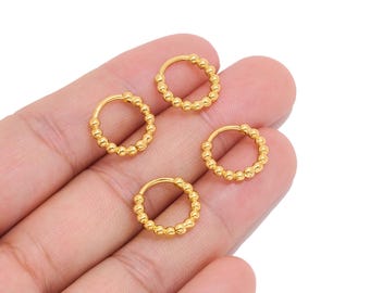 18K Real Gold Plated Brass Beaded Hoop Earring Finding for Jewelry Makers, Ball Huggie Component for DIY Dangle Earrings & Jewelry Making