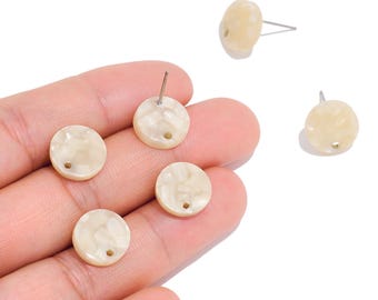 Lvory Pearl Acetate Round Stud Earring, Round Pendant, Single Hole 316 Stainles Steel Post, Minimalist Jewelry Accessory, DIY Jewelry Making