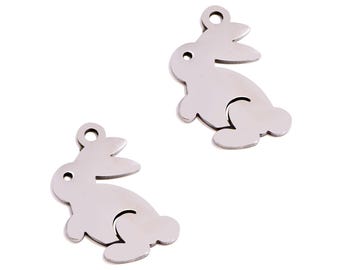 Dijes de conejo de acero inoxidable, animales cortados a láser, colgante abstracto de conejo del zodíaco, suministros de joyería DIY, 15,15 x 13 x 0,98 mm, VK2363