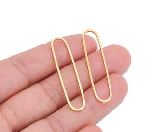 18K Real Gold Plated Brass Large Oval Connector for Jewelry Makers, Long Elongated Frame Link for DIY Earrings & Geometric Jewelry