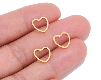 18K Real Gold Plated Brass Mini Heart Connector for Jewelry Makers, Open Heart Frame Link for DIY Earrings & Romantic Jewelry Making