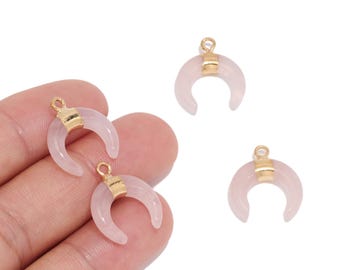 Breloque croissant de lune en quartz rose, pendentif en laiton plaqué or pour créateurs de bijoux, boucles d'oreilles, colliers et bracelets à faire soi-même, fournitures pour bijoux célestes