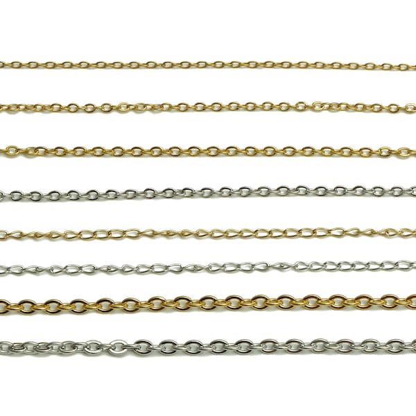 Tiny Flat Oval Cable Chain, Oval Cable Chain, Flat Oval Cable Chain, 304 Stainless Steel Cable Chain Gold Curb Necklace Chain Bracelet Chain