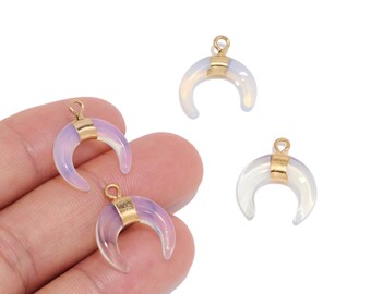 Breloque en forme de croissant de lune opale, pendentif en laiton plaqué or pour créateurs de bijoux, boucles d'oreilles, colliers et bracelets à faire soi-même, fournitures pour bijoux célestes