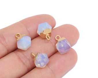 Opal Hexagon Charm, Gold Tone Plated Brass Gemstone Pendant for Jewelry Makers, DIY Earrings, Necklaces & Bracelets, Handmade Jewelry Gifts