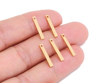 18K Real Gold Plated Brass Bar Pendant for Jewelry Makers, Minimalist Rectangle Stick Charm with Hole for DIY Earrings & Modern Jewelry