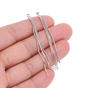 Dijes de borla de triple cadena de latón chapado en oro blanco auténtico de 18 quilates para fabricantes de joyería, colgantes largos con flecos para pendientes llamativos DIY