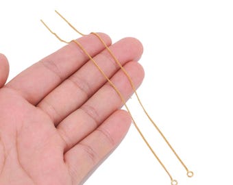 18K Real Gold Plated Brass Threader Earring Chain with Loop for Jewelry Makers, Long Pull Through Earring Findings for DIY Dangle Earrings