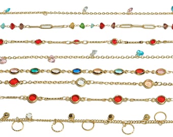 Beaded Flat Cable Chain, Rainbow Beads Satellite Chain, Gold Satellite Chains, 304 Stainless Steel Bracelet Chain, Gold Chain For Necklace