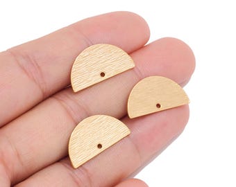 18K Real Gold Plated Brass Brushed Half Circle Pendant for Jewelry Makers, Textured Semicircle Charm with Hole for DIY Geometric Earrings