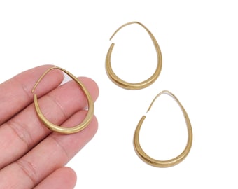 Raw Brass Teardrop Hoop Earrings for Women, Minimalist Open Hoop Findings for DIY Jewelry Making, Lightweight Statement Earrings