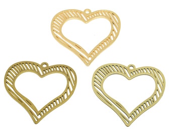 18K Real Gold Plated Heart Charm, Stripe Heart Earring Charm, Raw Brass Hollow Love Charm, Earring Finding, Jewelry Making Supplies BQ2326