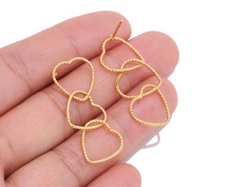 18K Real Gold Plated Brass Triple Hearts Earring Stud for Jewelry Makers, Romantic Dangle Earring Post with 316  Steel Stud for DIY Earrings