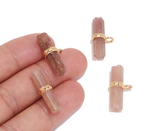 Strawberry Quartz Hexagonal Prism Pendant, KC Gold Plated Brass Gemstone Charm for Jewelry Makers, DIY Earrings, Necklaces, Bracelets&Crafts
